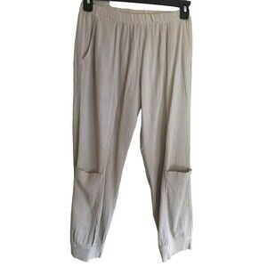 Focus Casual Life Pants Women's Size Medium Beige Cotton Stretchy Waist